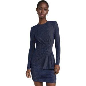 MISHA Evetta Jersey Mini Dress French Navy Metallic Ruched Bow Holiday Cocktail